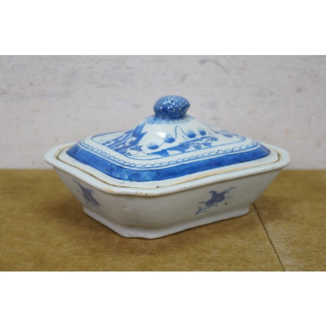 Blue Antique Chinese Export Canton Blue White Serving Platter & Vegetable Tureens - Set of 3 For Sale - Image 8 of 18