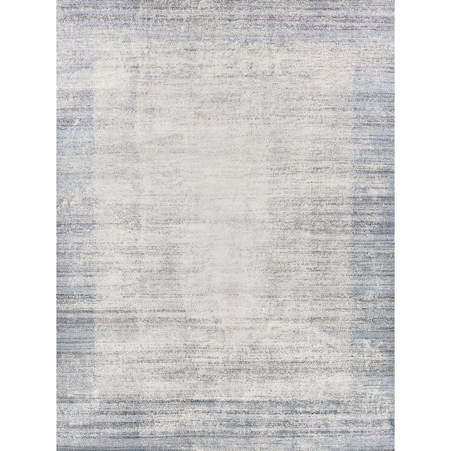 2020s Exquisite Rugs Fine Pure Silk Hand-Knotted Silk White/Blue Rug-10'X14' For Sale - Image 5 of 5