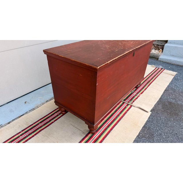 Antique Red Painted Dovetailed Blanket Chest, Lancaster County PA, Circa 1830-1840 A handsome original-paint blanket chest...