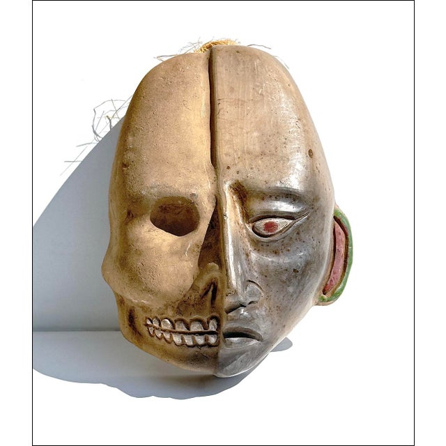 Brown Vintage Mexican Life & Death Art Pottery Carnival Mask For Sale - Image 8 of 8