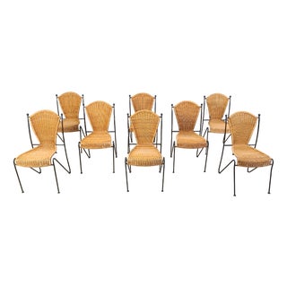 Wicker Chairs by Frederick Weinberg, 1960s, Set of 8 For Sale