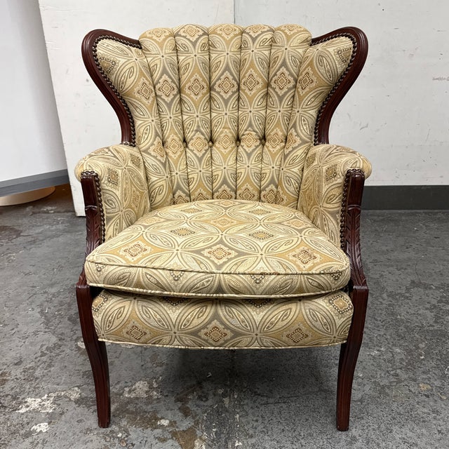 Traditional Tufted Channel Wingback Arm Chair For Sale - Image 3 of 12