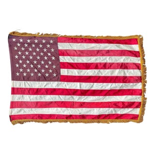 Vintage 1960 American Flag With Gold Fringe 50 Stars with Fade For Sale