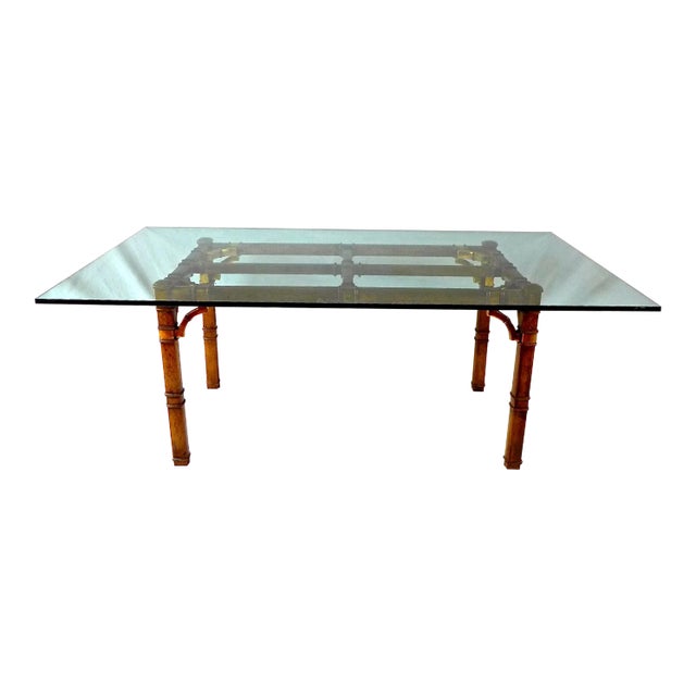 Hollywood Regency Bamboo & Glass Dining Table For Sale