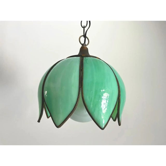 Glass Mint Green Lotus Light, C1960 For Sale - Image 7 of 18