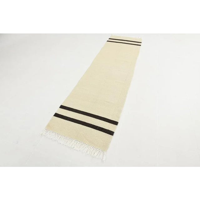 Beige Striped Hemp Runner Rug, in Flawless conditions. Designed 1980 to 1989