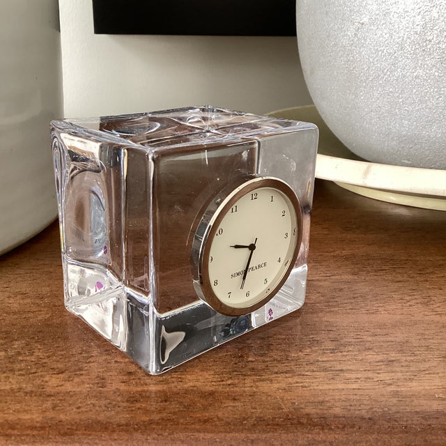 Simon Pearce Simon Pearce Woodbury Square Glass Cube Clock For Sale - Image 4 of 6
