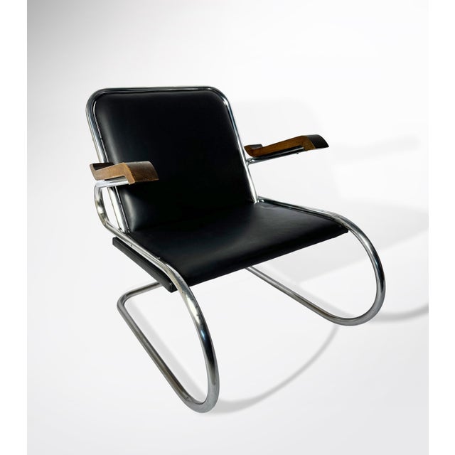 Elegant pair of Bauhaus cantilever lounge chairs, handmade during the 1930s - 1940s in Germany, when tubular steel...