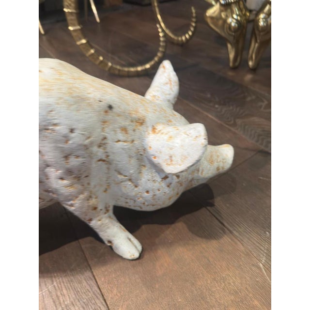 Painted White Cast Iron Pigs, Set of 2 For Sale - Image 9 of 15