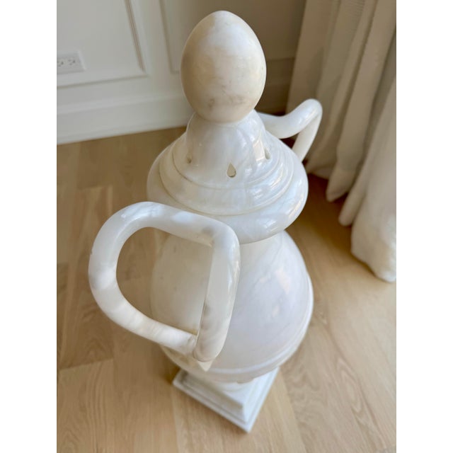 Monumental Hand-Carved Italian Neoclassical Alabaster Lidded Vessel, 29.5”, 2nd Quarter 20th Century For Sale In Chicago - Image 6 of 12