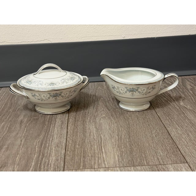 1960s Noritake “Colburn” Cream & Sugar Set – White, Silver & Blue Floral, Japan For Sale - Image 11 of 12