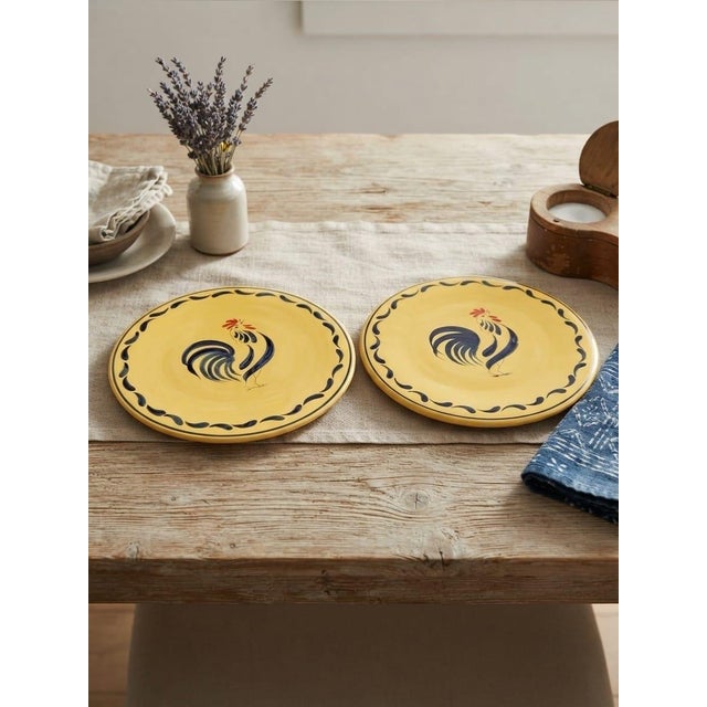 Ceramic Vintage French Country Yellow Ceramic Rooster Placemats / Trivets - a Pair For Sale - Image 7 of 12