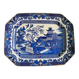 Antique English Burleigh Ware Blue Willow Platter For Sale