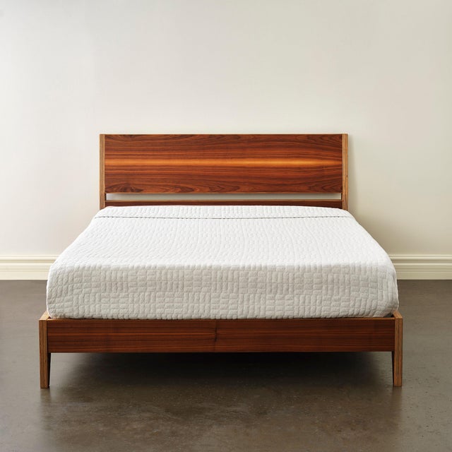 Modern Wood Bed Frame and Headboard - Walnut - Queen | Chairish