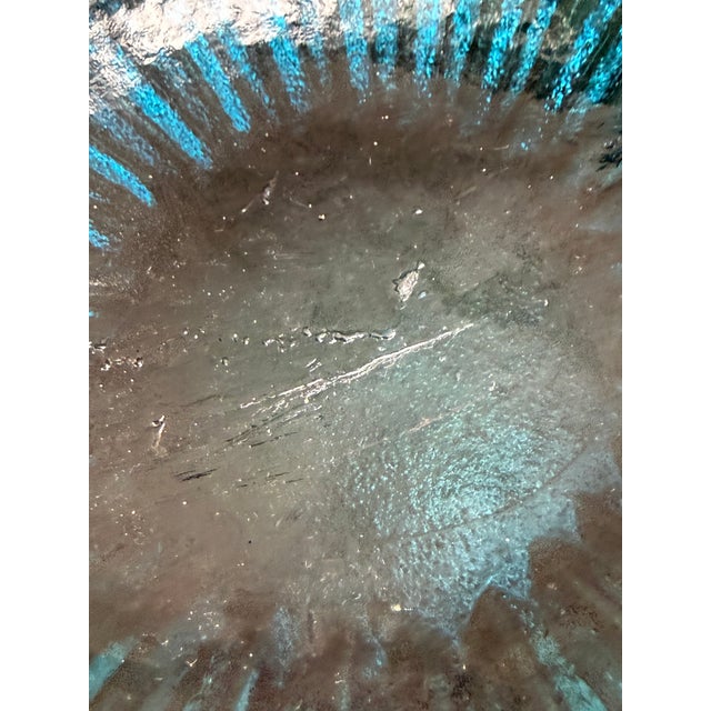 1960s Blenko Wayne Husted Ribbed Glass Ashtray 6112 S Persian Turquoise Blue 10 1/2" For Sale - Image 5 of 7
