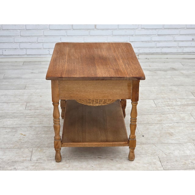 Scandinavian Side Table with Drawers in Oak Wood and Rattan, 1970s For Sale - Image 11 of 18