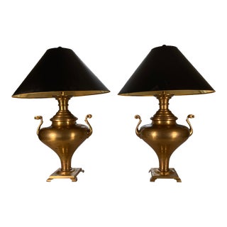 1980s Chapman Large Brass Urn Table Lamps - a Pair For Sale