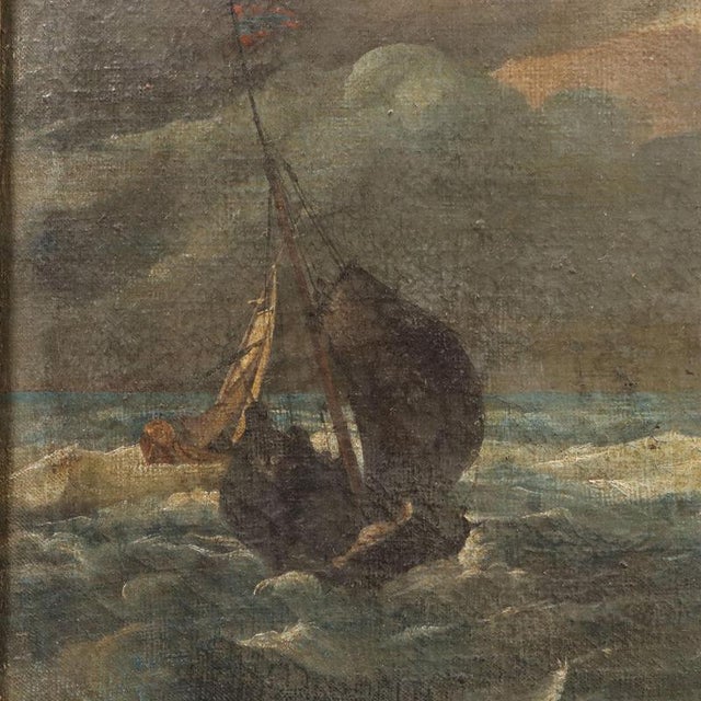 Dutch School, Stormy Sea with Sailing Ships, 18th Century, Oil on Canvas, Framed For Sale - Image 4 of 11
