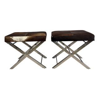 Mid 20th Century Cow Hide Benches with Chrome Bases - A Pair For Sale