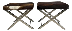 Mid 20th Century Cow Hide Benches with Chrome Bases - A Pair