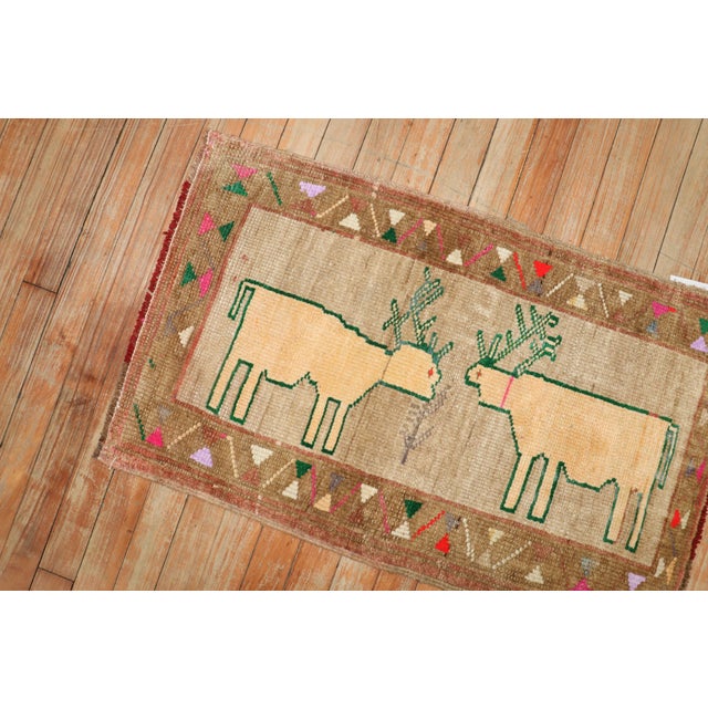 Rustic Vintage Turkish Deer Pictorial Rug - 1'9" x 2'9" For Sale - Image 3 of 6