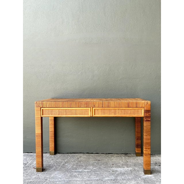 Hollywood Regency Vintage Rattan Writing Desk After Bielecky Brothers For Sale - Image 3 of 12
