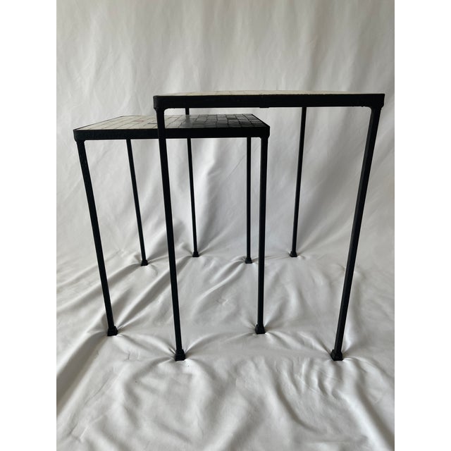Metal Floris Fiedeldij for Artimeta Attributed 1950's Glass Mosaic Top and Iron Nesting Tables For Sale - Image 7 of 10