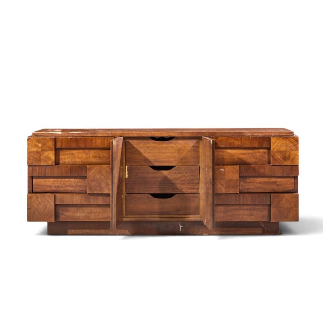 Lane Staccato Mid Century Walnut Brutalist Lowboy Dresser For Sale In Chicago - Image 6 of 10