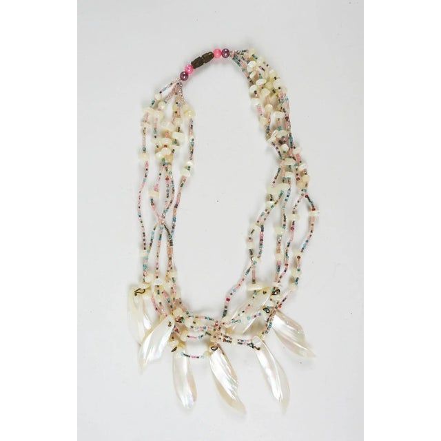 Vintage 1990s Artist Made Mother of Pearl Beaded Necklace For Sale - Image 4 of 6
