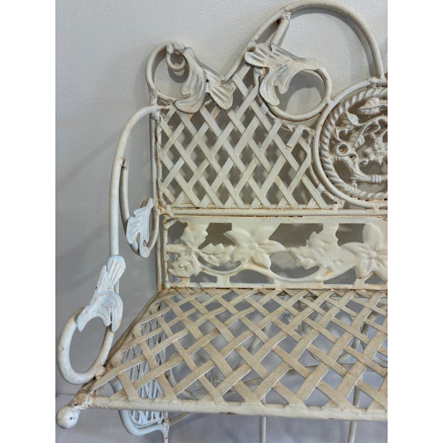 Vintage White Wrought Iron Wall Shelf With Hooks, Ornate Lattice and Floral Detail For Sale - Image 4 of 14