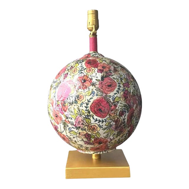 This is a contemporary, one-of-a-kind glass table lamp base, a studio original made in the United States, in a spherical...