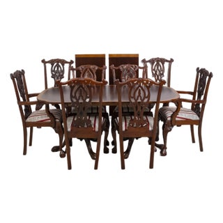Table & Set of 8 Chairs Chippendale Style Dining Set For Sale