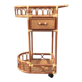 1970s Boho Chic Tiki Rattan Bar Cart For Sale