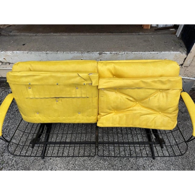 Vintage Homecrest Mid Century Modern Wire Metal Sofa W/ Yellow Vinyl Cushions For Sale - Image 18 of 18