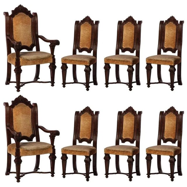 Italian Renaissance Revival Chairs and Armchairs, Set of 8 For Sale - Image 13 of 13