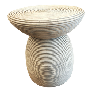 Attributed to Palecek Hewitt Coastal Beach Whitewashed Pencil Pole Rattan Round Side Table