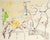 An abstract watercolor painting by the Canadian artist Walter Sorge (1931-2021). This piece features trees, power lines, a...