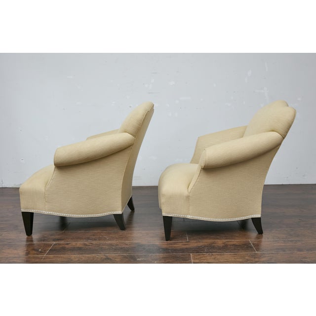 Pair of Vintage French Lounge Chairs with Camelbacks, Rolled Arms, Ebonized Legs For Sale - Image 9 of 12