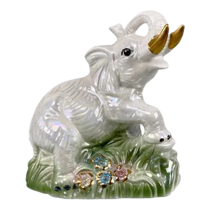 Vintage Chinese Porcelain White Luster Elephant Sculpture