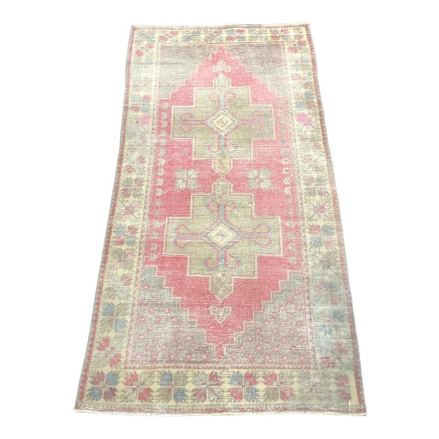 1960s Faded Turkish Oushak Rug-4'4'x8'10" For Sale