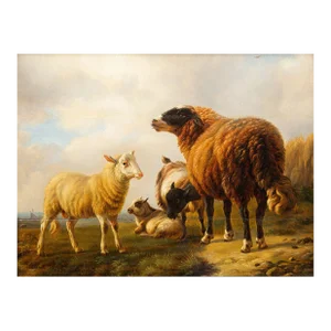 Antique Landscape “Sheep and Goats” by Eugene Verboeckhoven Circa 1859