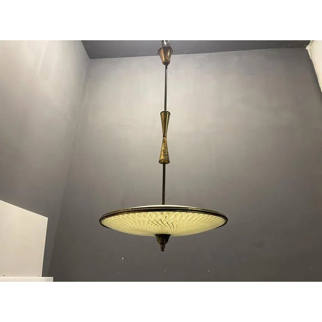 Metal Vintage Bronze & Glass Light Pendant Light, 1950s For Sale - Image 7 of 11