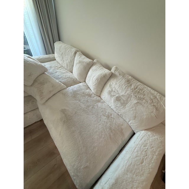 Custom Oversized Ivory Faux Fur Sectional Sofa With Chaise Lounge For Sale In Los Angeles - Image 6 of 9