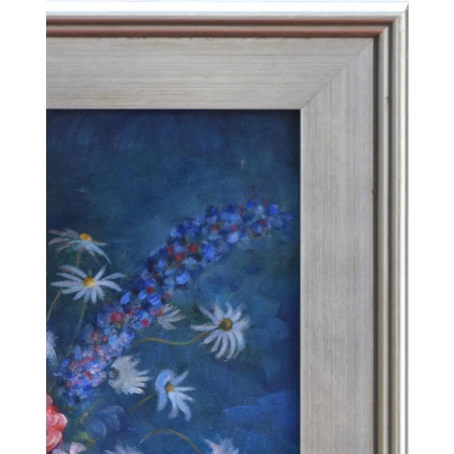 Blue Vintage Impressionist Chinoiserie Floral Still Life Oil Painting For Sale - Image 8 of 9