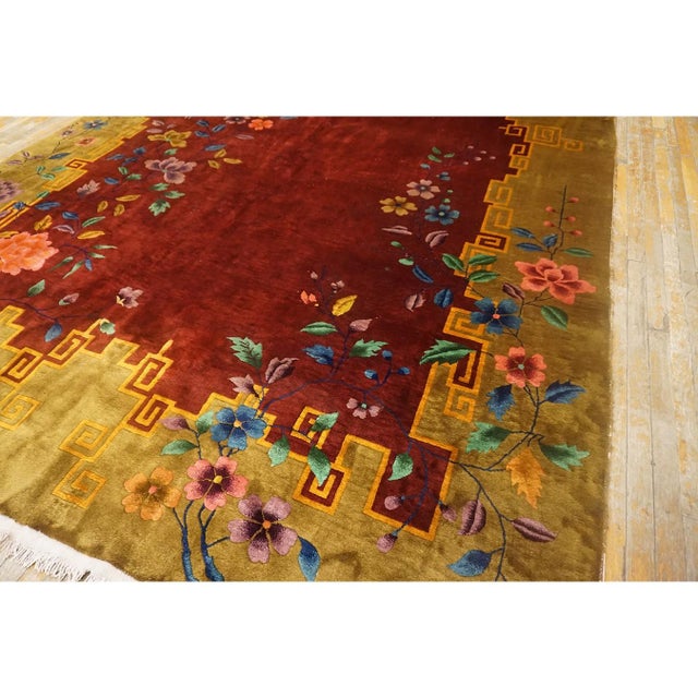 1920s Large Long Narrow Antique Red Shah Abbas Floral Chinese Art Deco Rug For Sale - Image 9 of 9
