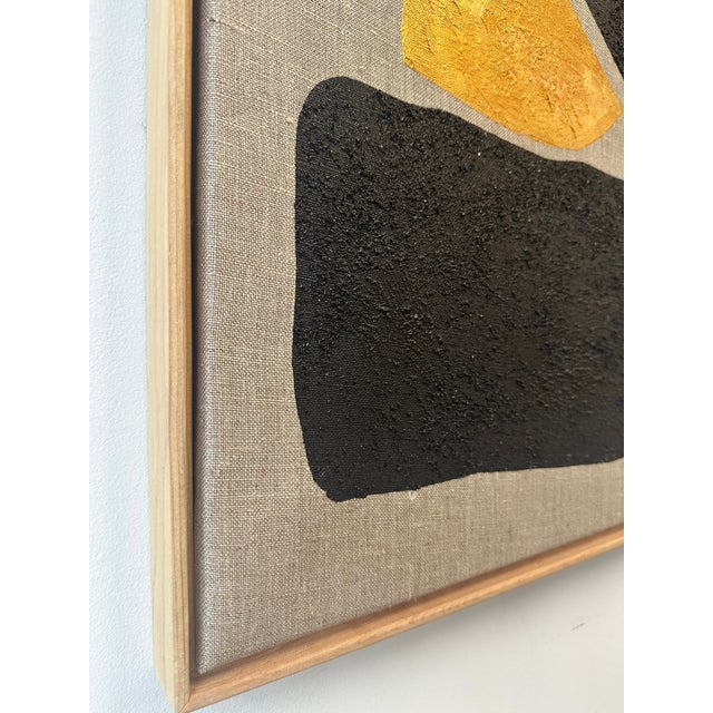 Contemporary Luxuary Gold and Carbon Painting on Spanish Linen Minimalist Painting, Framed For Sale - Image 3 of 7