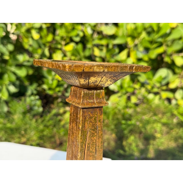 Vintage Brutalist Gilt Faux Bois Sculptural Candleholders, Graduated Pair For Sale - Image 12 of 12
