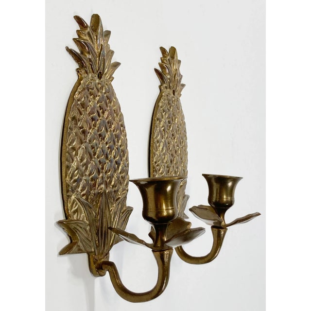 Figurative Brass Pineapple Wall Candle Sconces, a Pair For Sale - Image 3 of 5