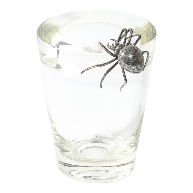 Aesthetic Movement Silver Spider Sculpture Crystal Vase Signed Leerdam Crystal For Sale