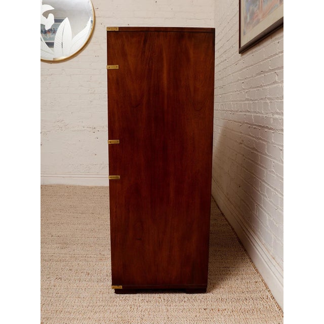 Campaign Vintage Campaign Mahogany Tall Chest With Brass Hardware For Sale - Image 3 of 10